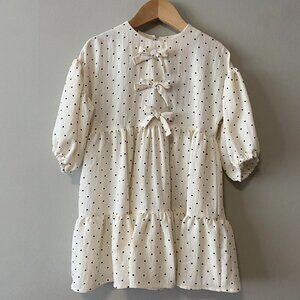 Handmade Children's Black Off White Polka Dot 100% Cotton Front Bows Dress